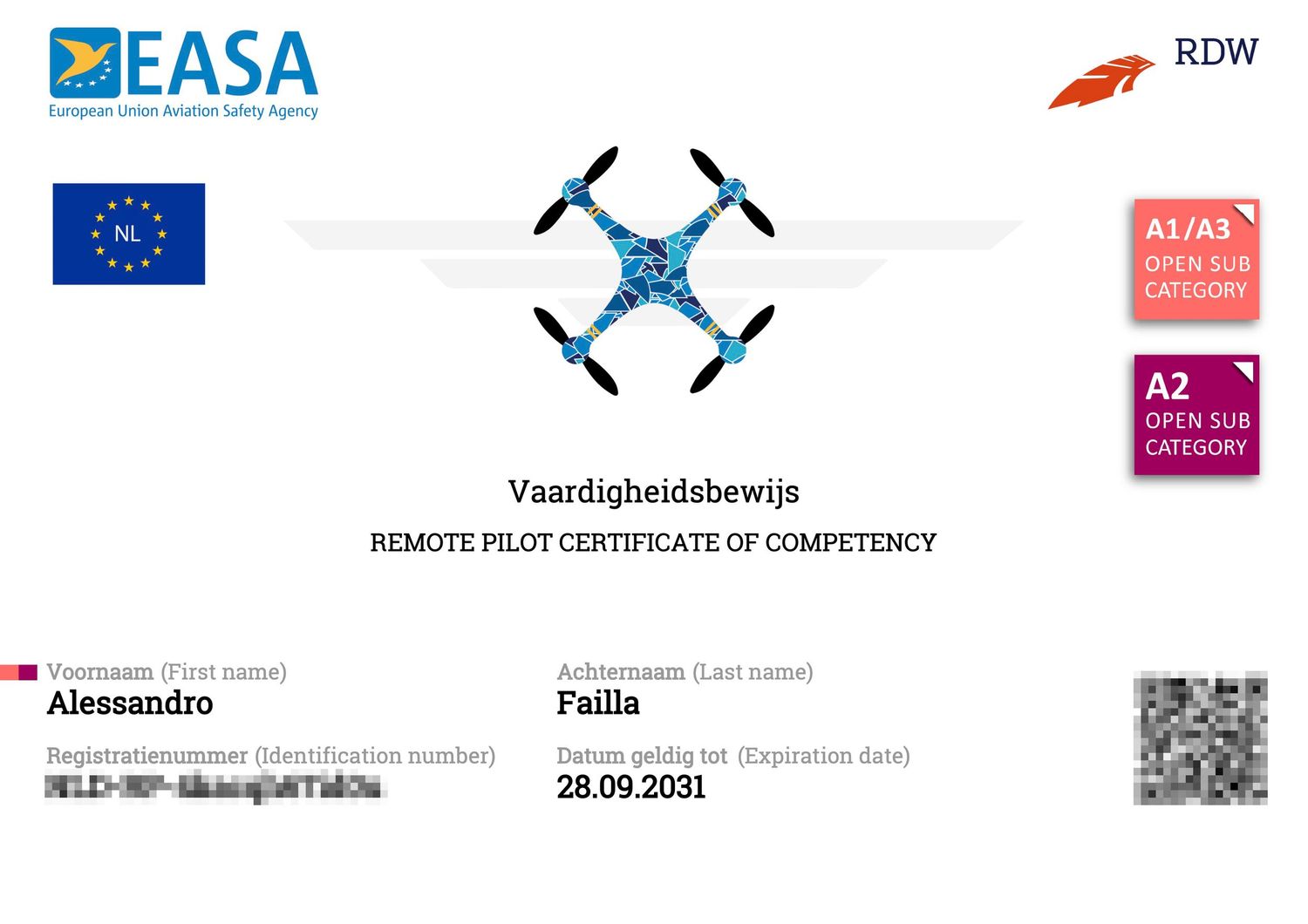 Attestato patentino drone A1 A2 A3