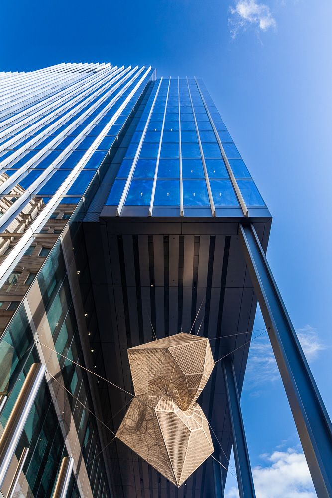 Glass façade and architectural details of 103 Colmore Row Birmingham