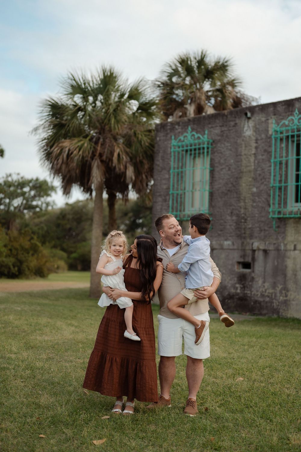family photoshoot at Atalaya castle inside Huntington Beach state park in Murrells Inlet, SC
