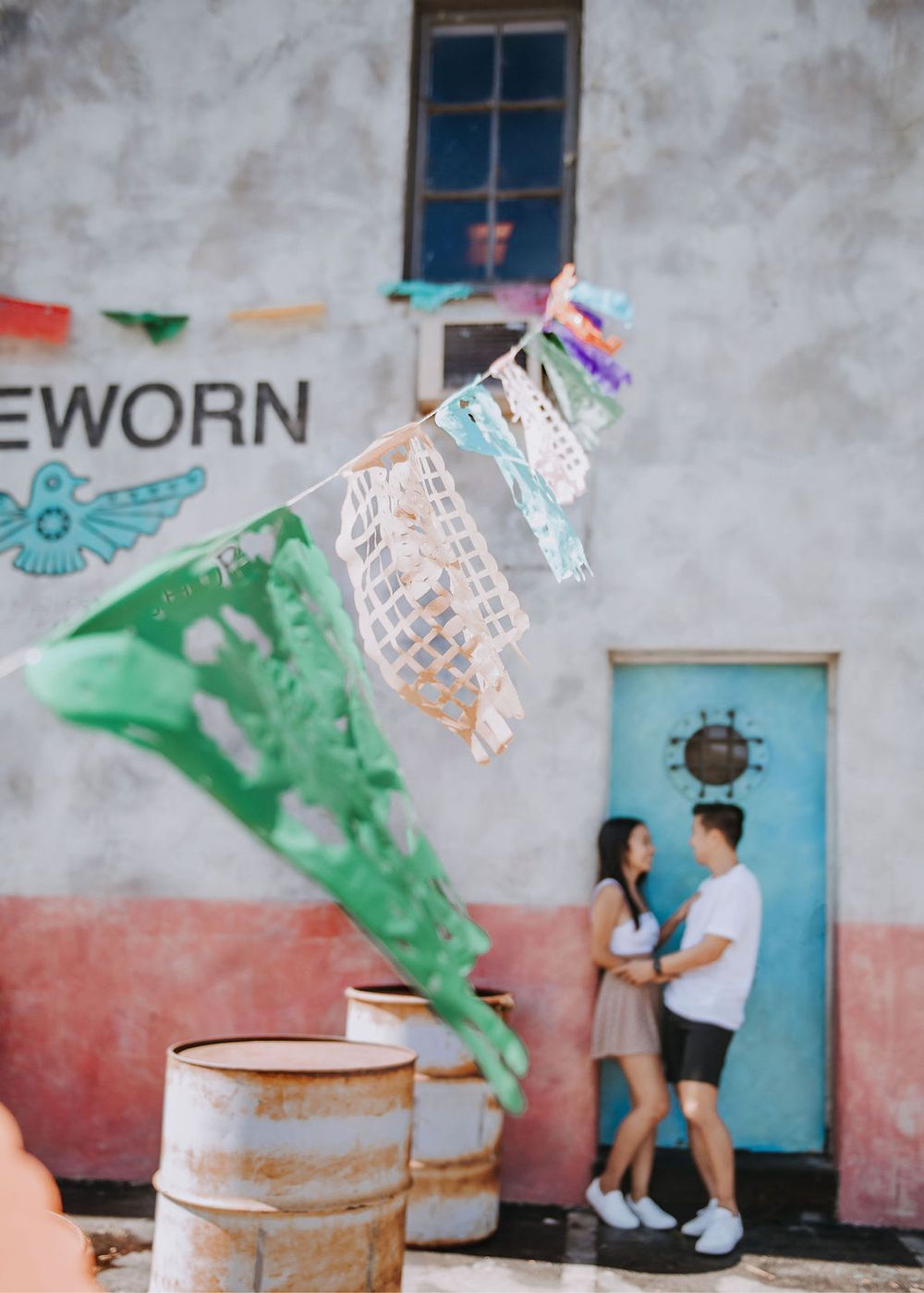 lifestyle portrait of couple in the funk zone of santa barbara