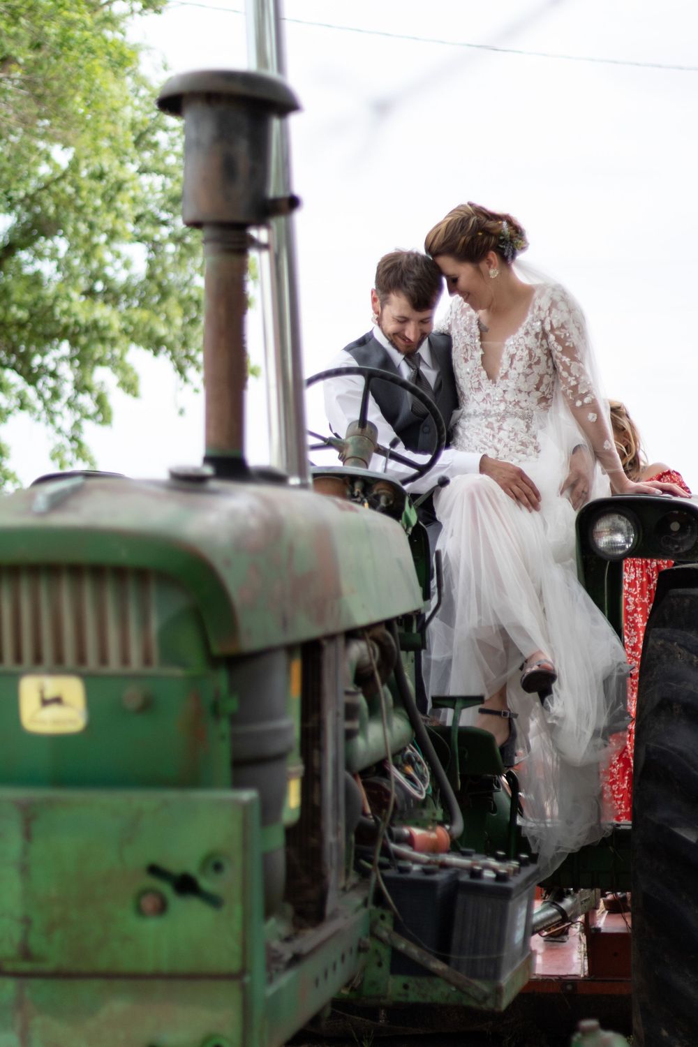 newlyweds on tractor