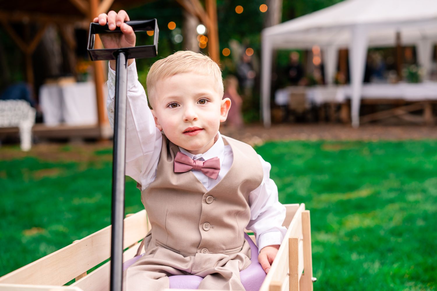 ring bearer in a wagon