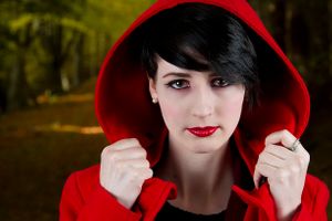 lady in a red hooded cloak