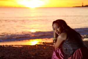 lady sitting in the morning sunrise