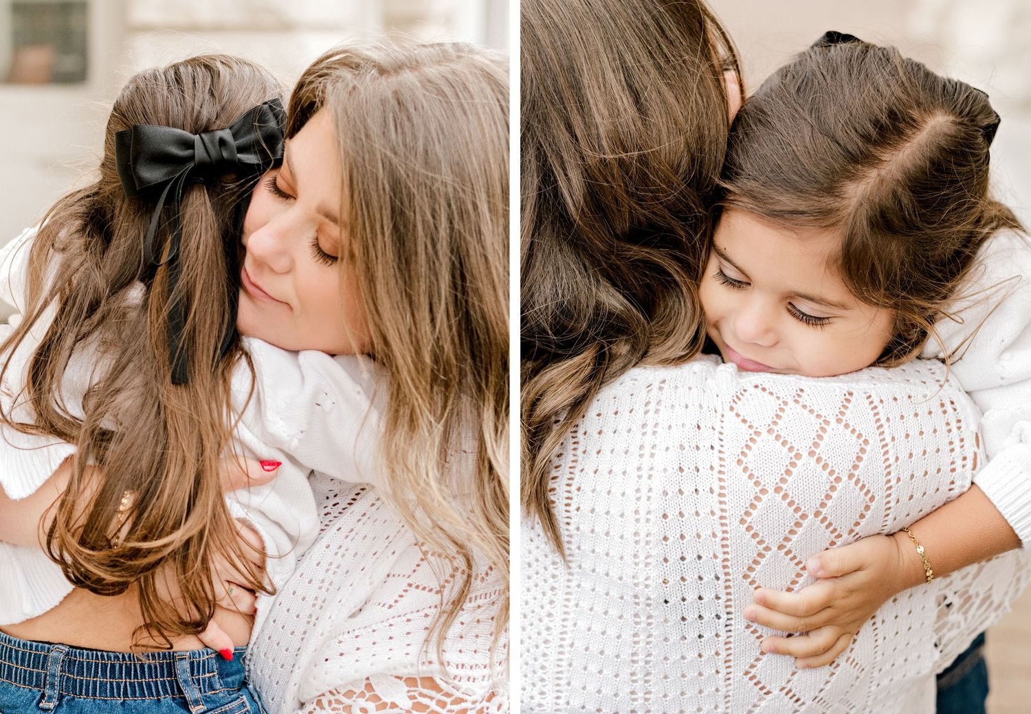 Mother and daughter share intimate embrace.