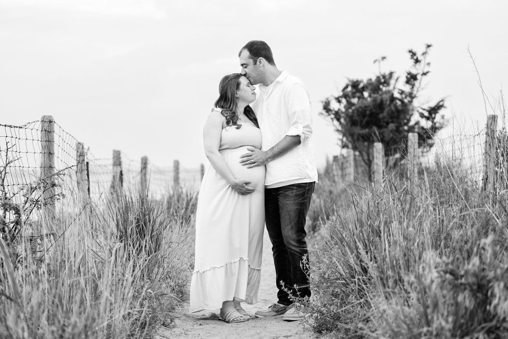 Series of romantic couple photos in scenic outdoor setting with tall grass.
