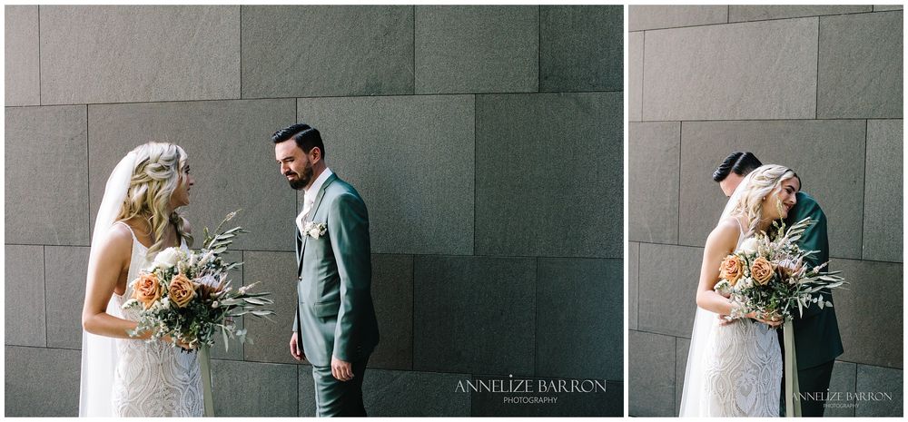 Groom looking at his bride for the first time at this COMO the Treasury wedding