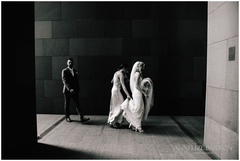 Bridal party walking to the next location