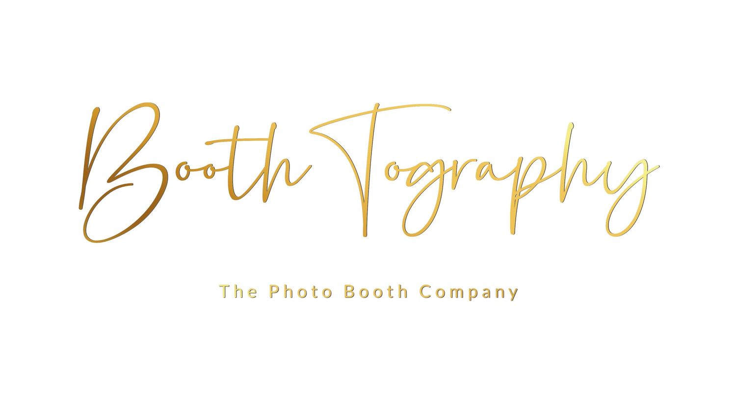 Gold script logo design for Booth Tography photo booth company on white background.