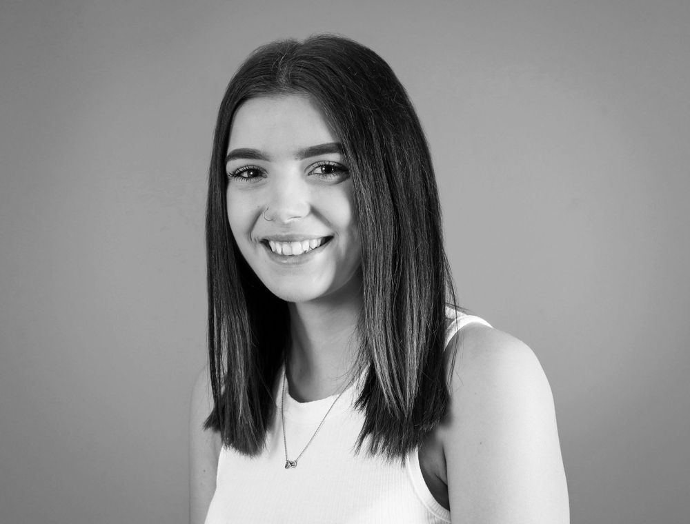 Black and White headshot. Teenage girl.