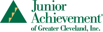 Junior Achievement of Greater Cleveland green triangle logo with text.