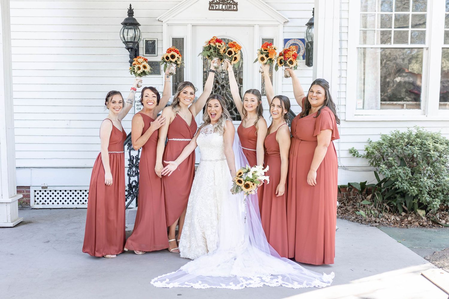 bridesmaids bridal party with bride