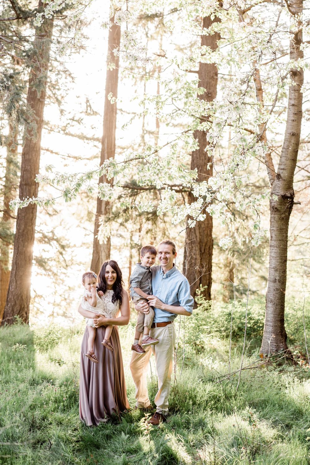 springtime family photos blossoms at sunset bellingham whatcom county washington