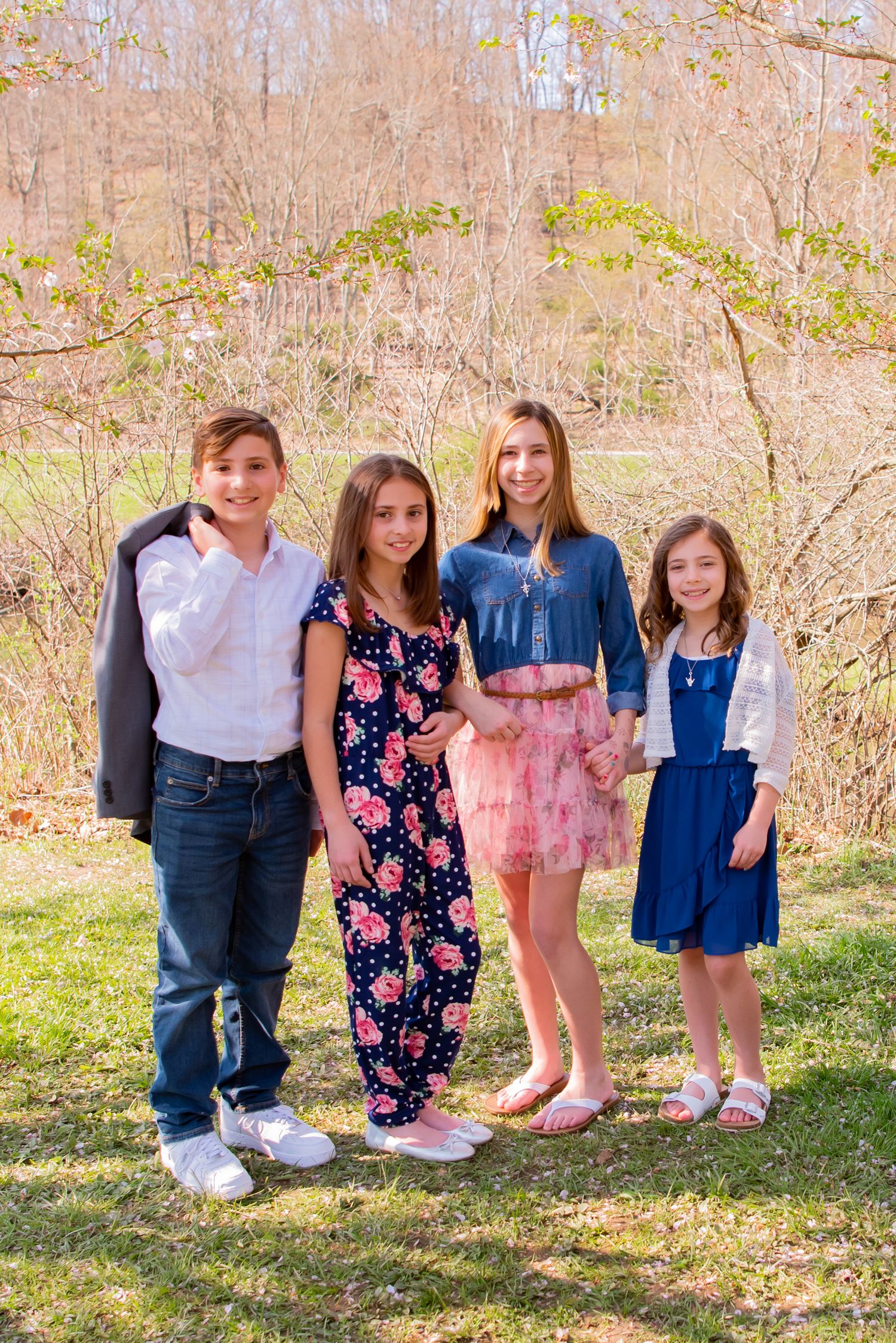 cousins in north park wearing blue and pink