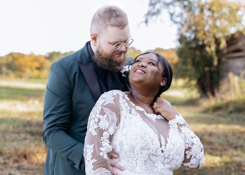 Outdoor wedding photography with individual couples photoshoot. Bride wearing wedding dress