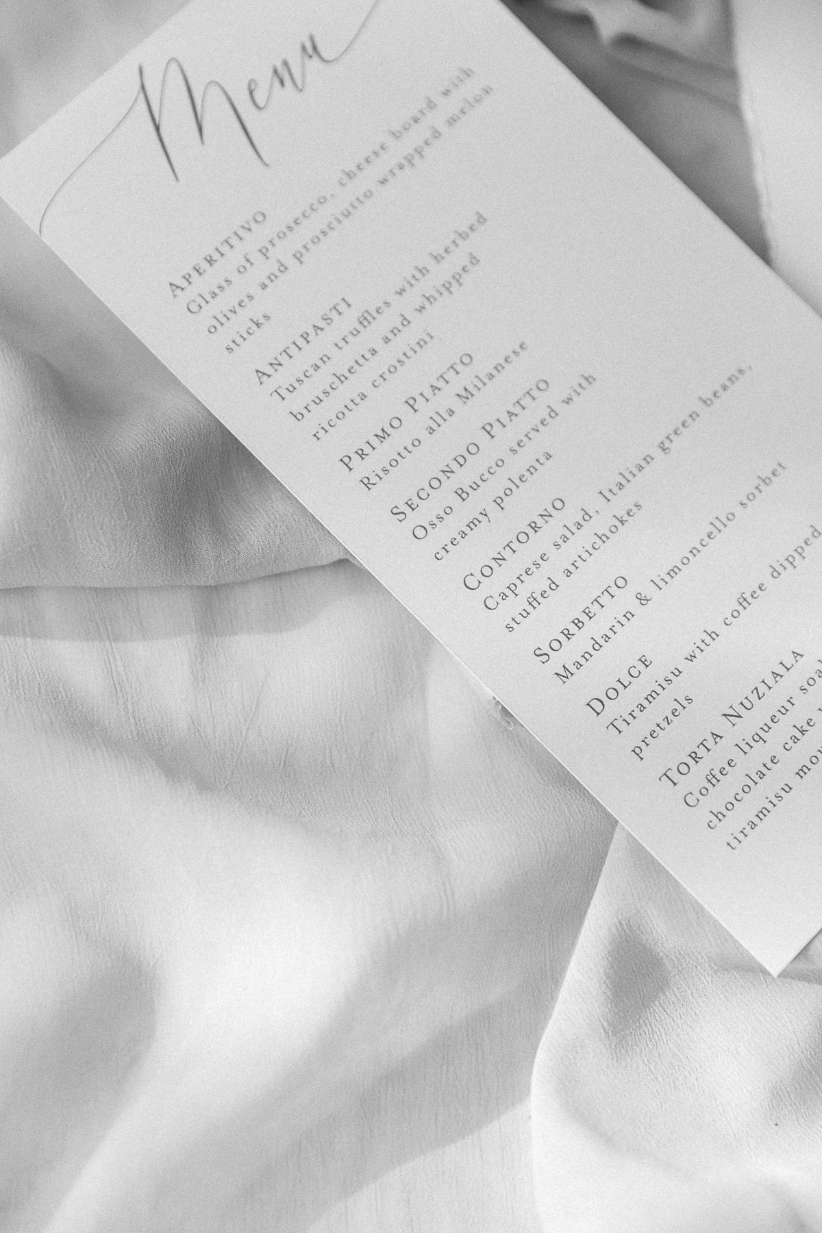 Antipasti and main course menu.