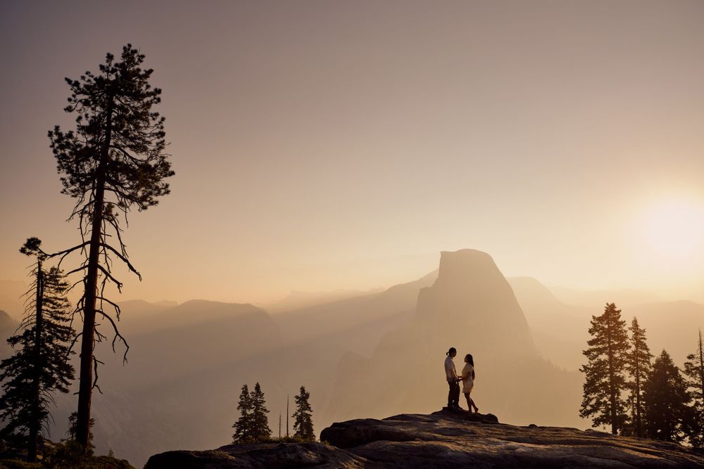 Bride and Groom at Glacier Point for Sunrise Yosemite Elopement