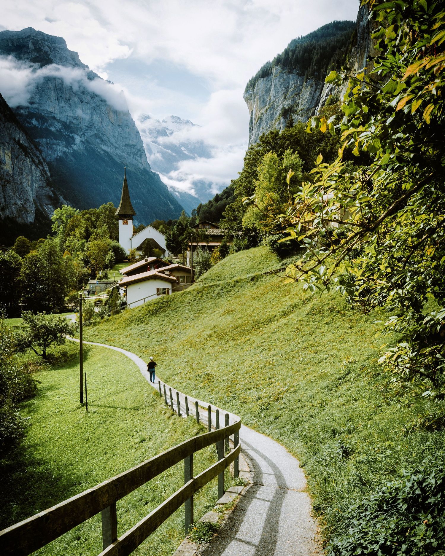 Sunrise on a grassy valley in the Swiss Alps, Switzerland.