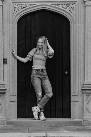 an edgy black and white senior portrait