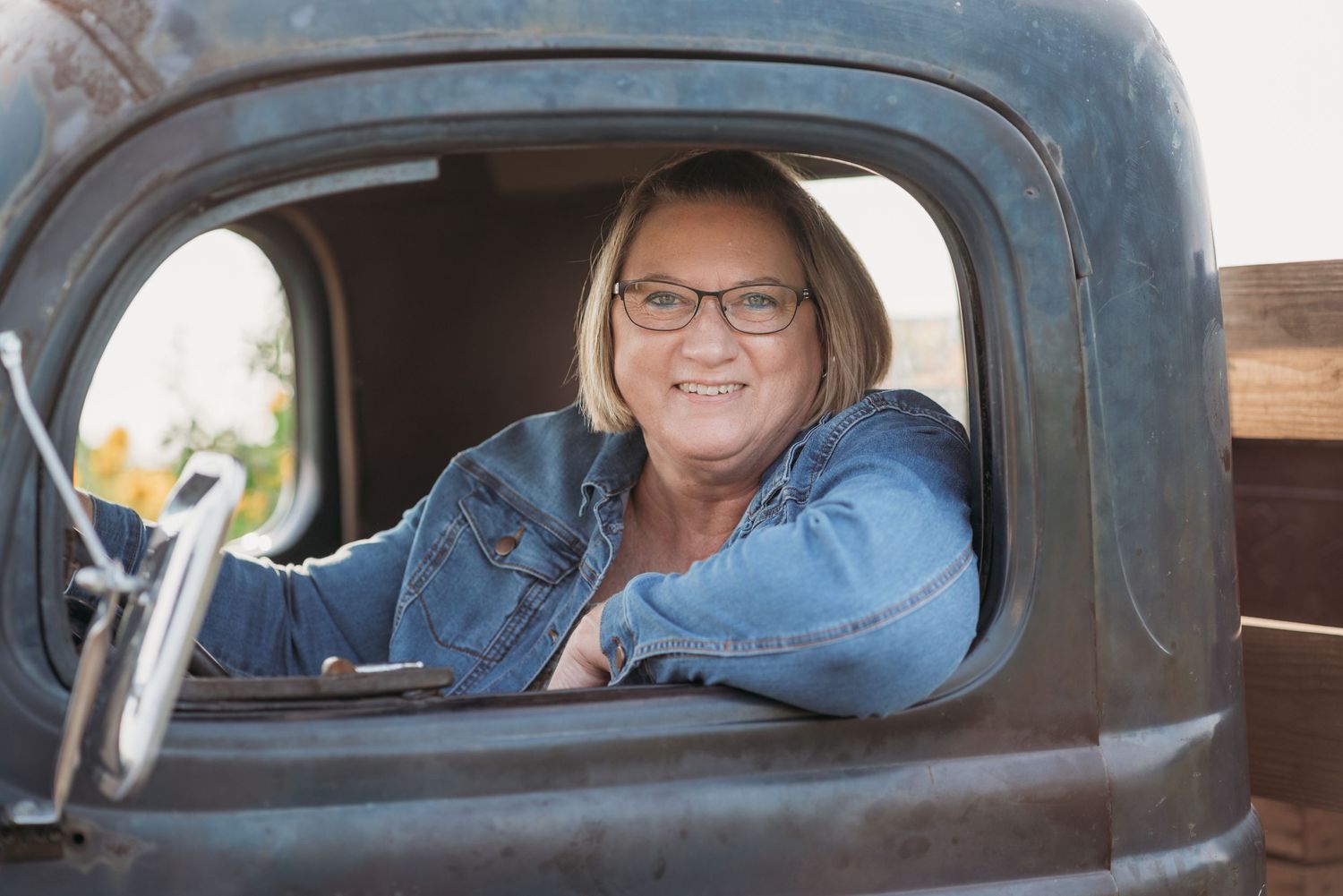 woman driving truck