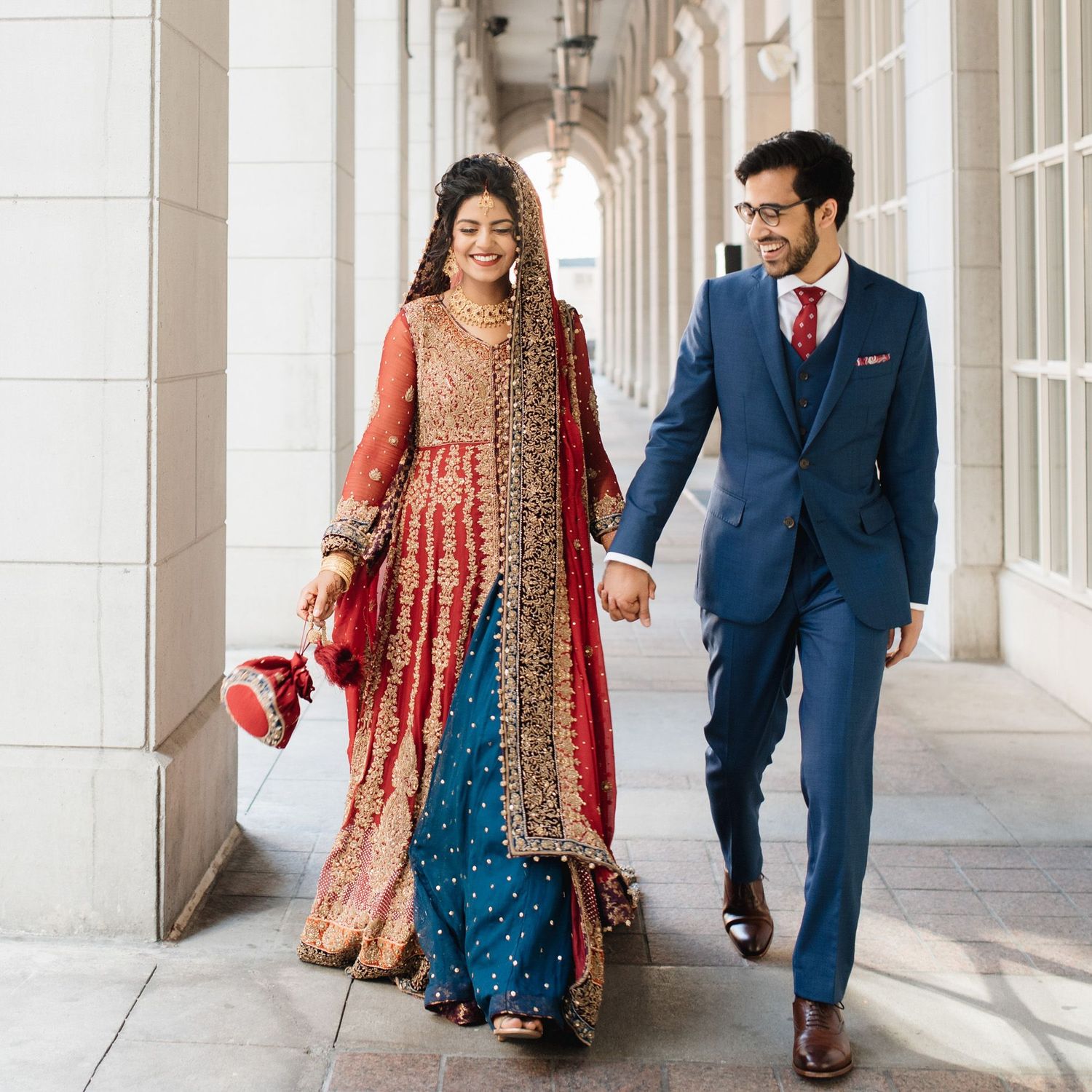 Pakistani couple smiling at their wedding