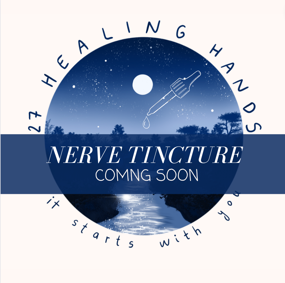 Circular navy blue logo design featuring moon and mountain silhouette with text 'Nerve Tincture Coming Soon'.