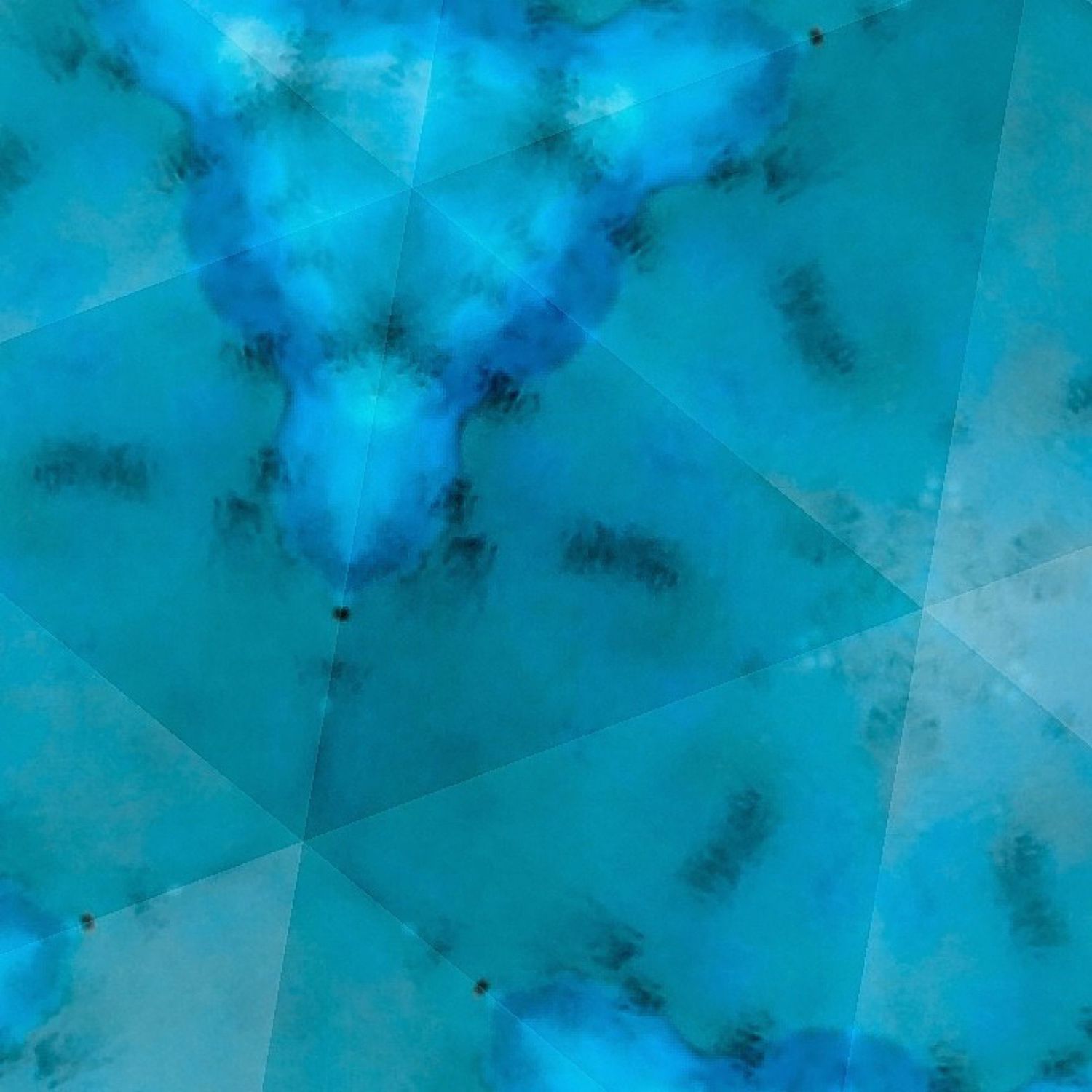 Overlapping turquoise triangles forming a misty geometric abstract pattern.