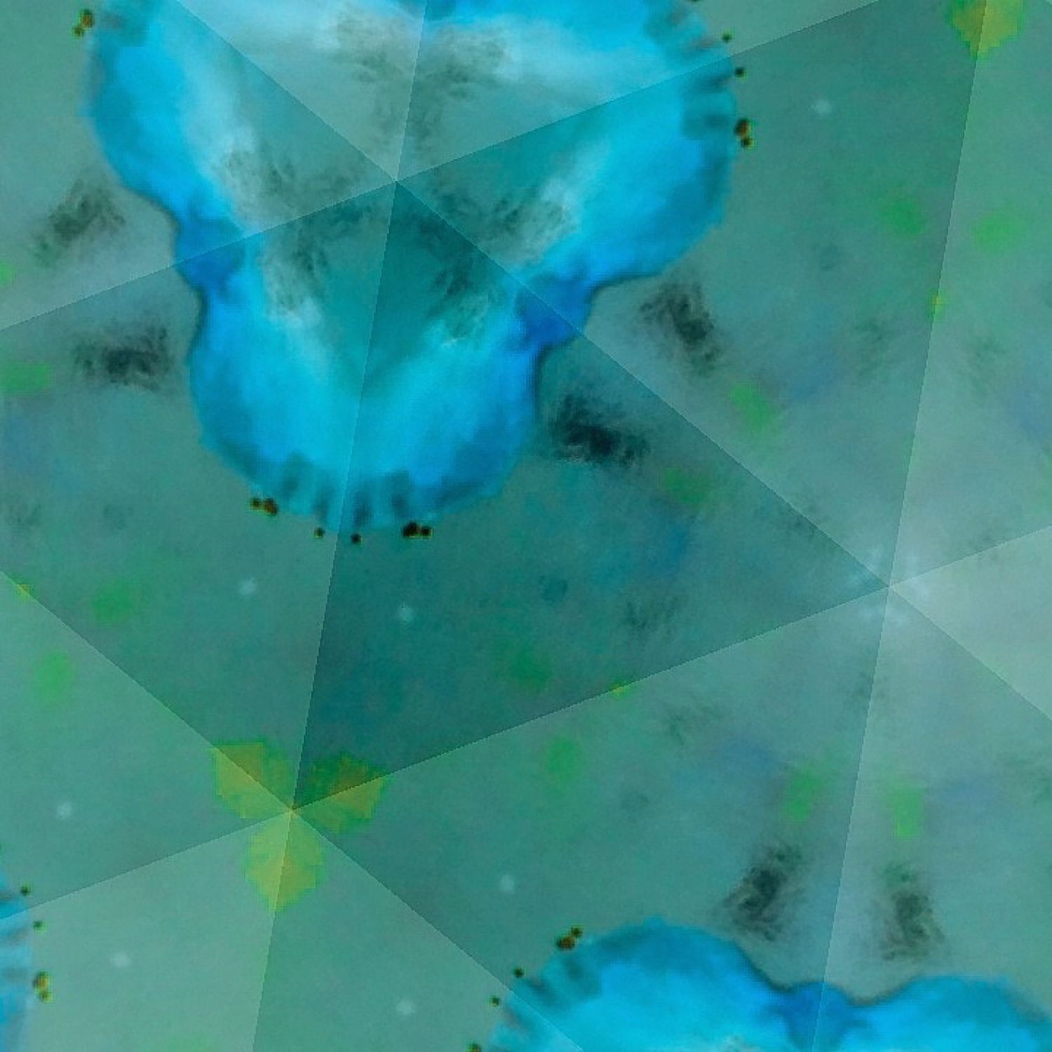 Abstract aqua and green geometric shapes creating a kaleidoscopic pattern with soft blending.