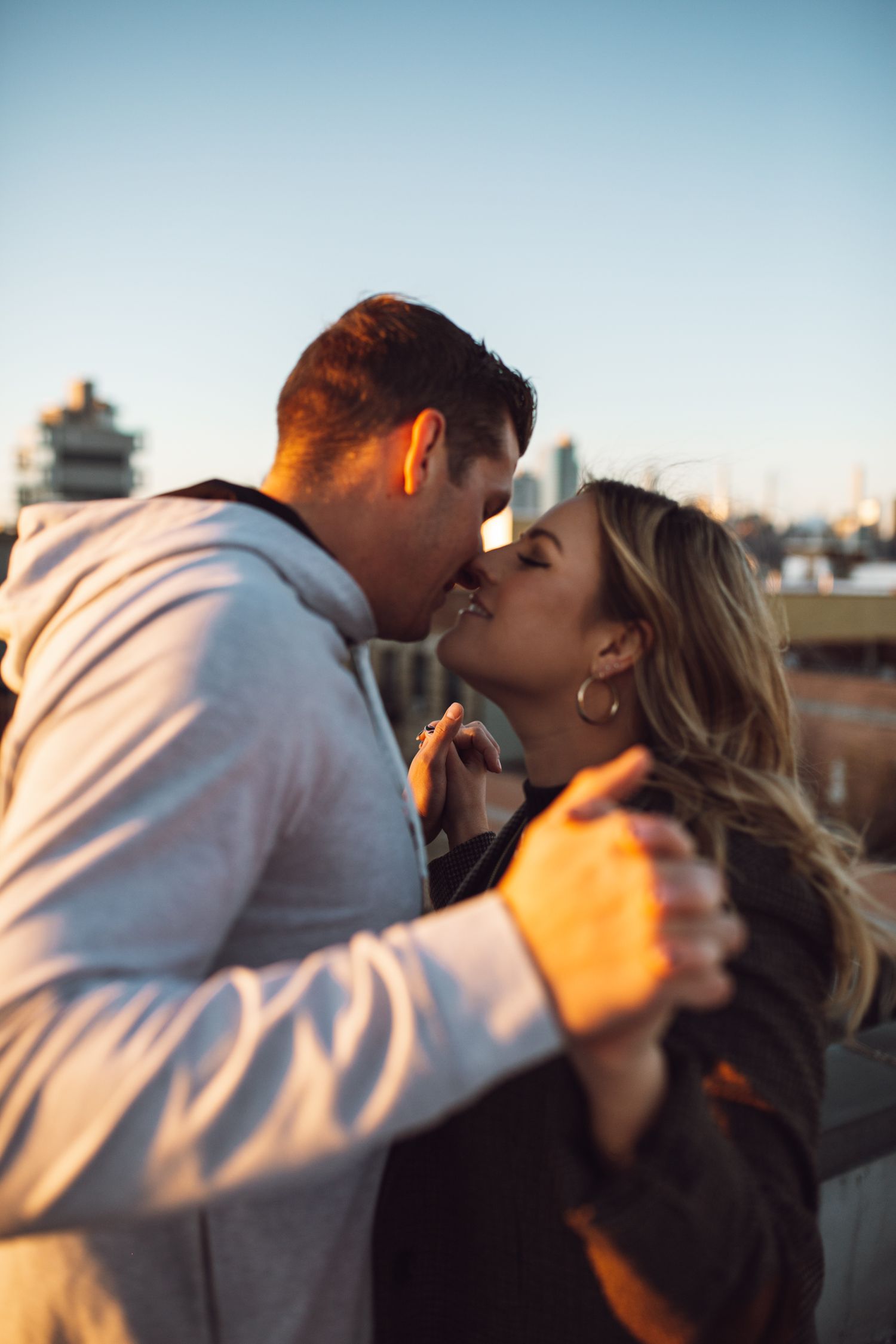 couple, sunset, engagement, rooftop, new york, NYC
