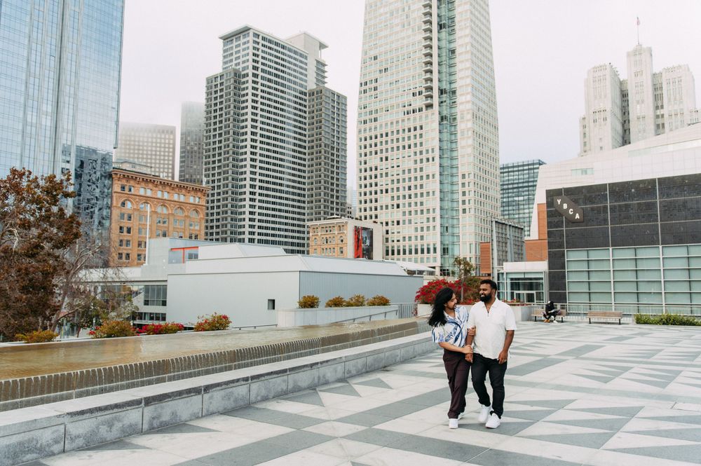 San Francisco skyline engagement portraits by Bay Area wedding photographers.