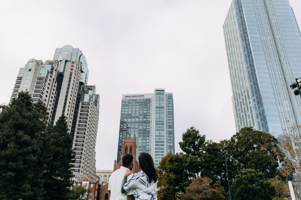 San Francisco skyline engagement portraits.