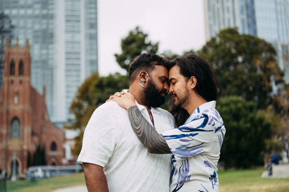 San Francisco skyline engagement portraits by Bay Area wedding photographers.