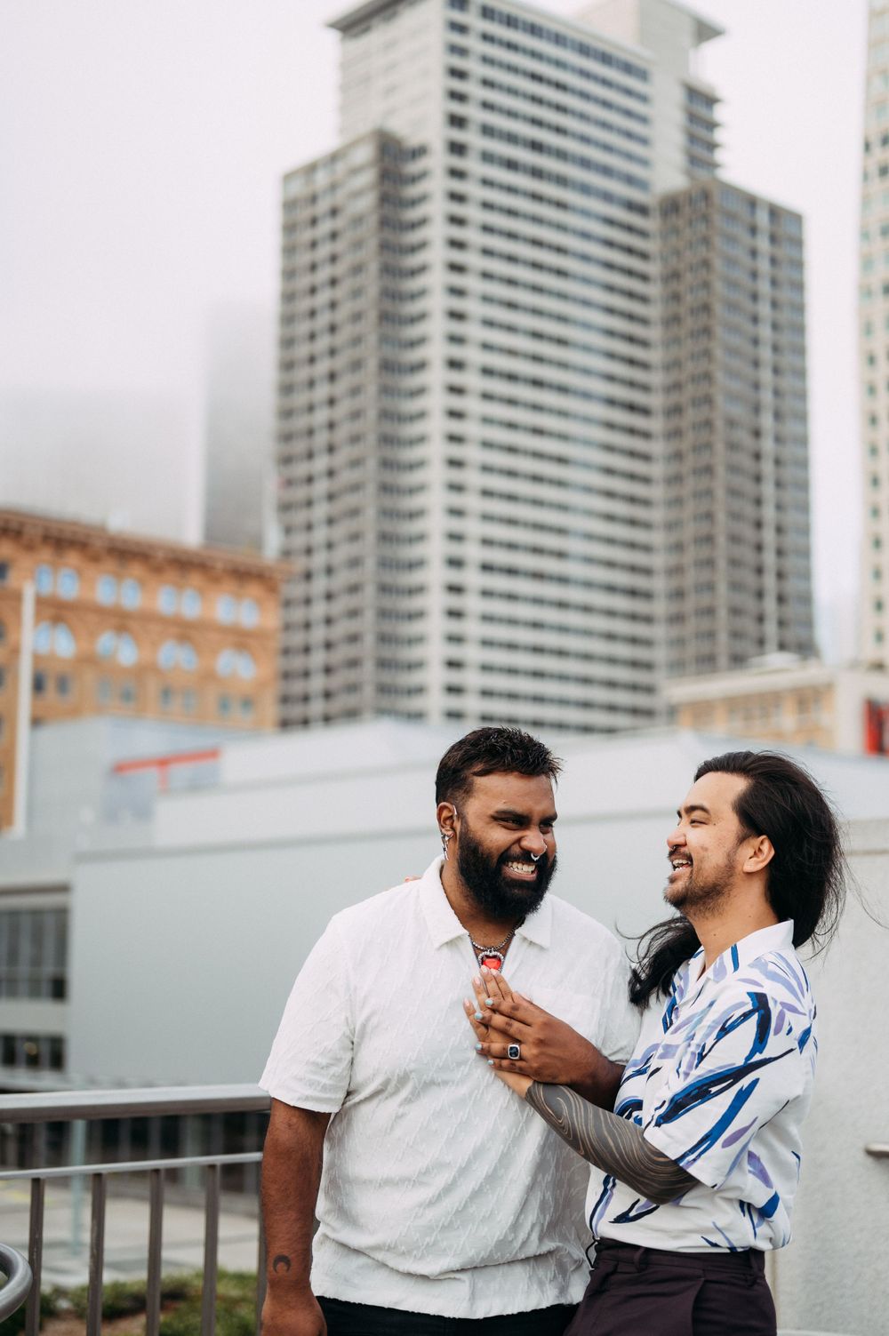 San Francisco skyline engagement portraits by Bay Area wedding photographers.