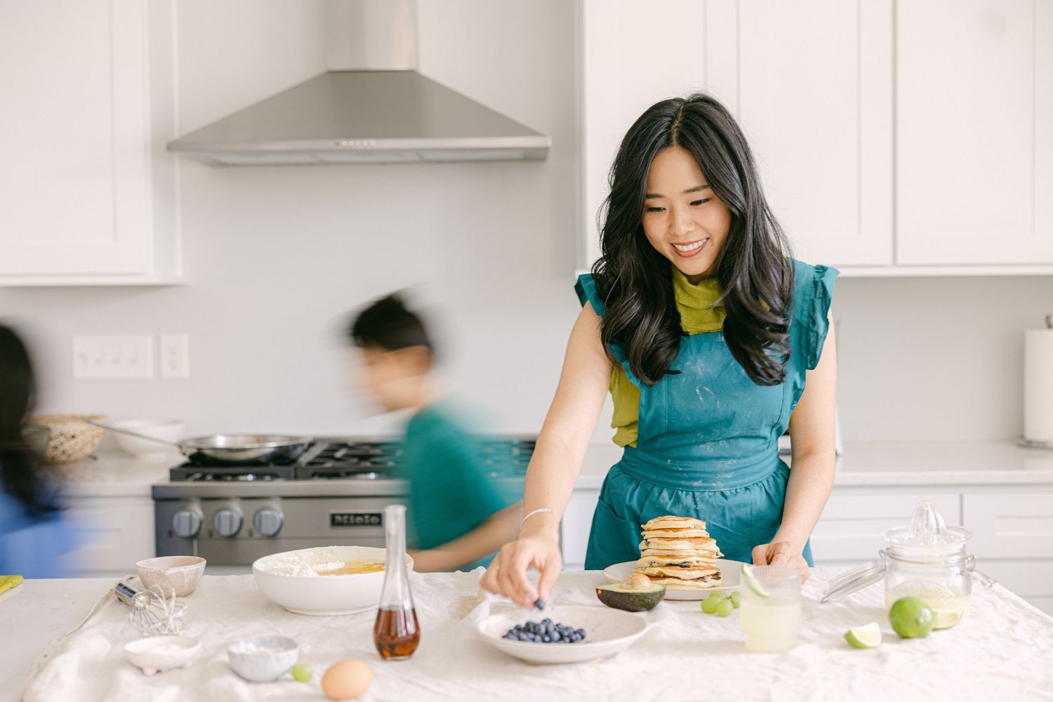 Family making breakfast