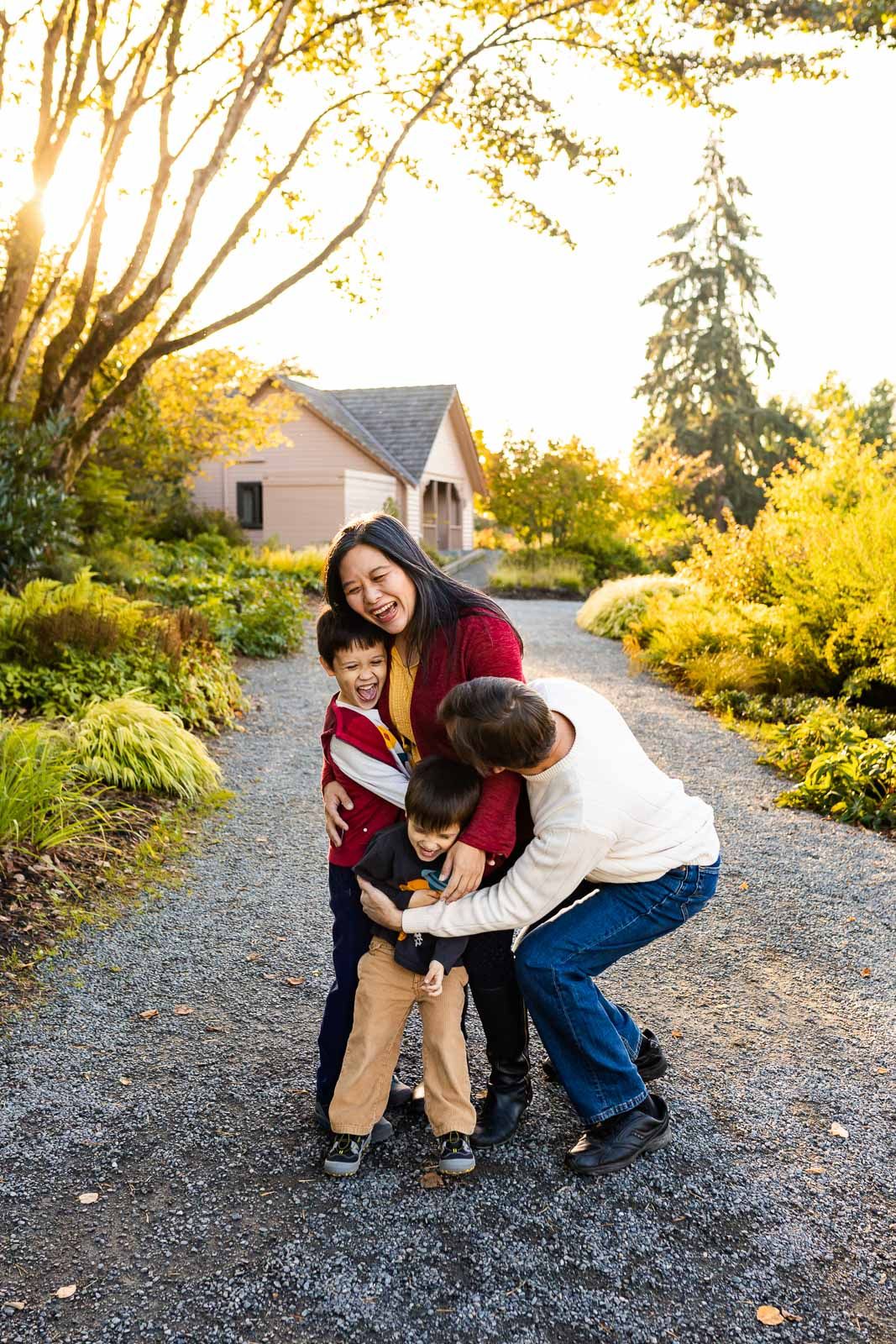 Family hugging each other in family photos in Bellevue