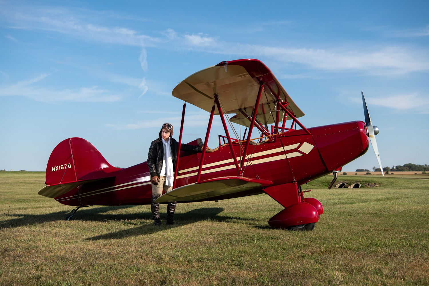 High School Senior Guy Poses with Airplane, the Hatz Classic