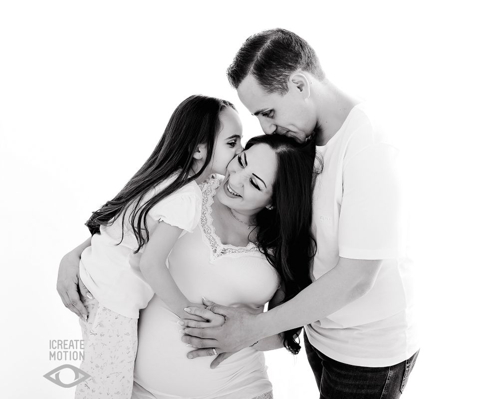 Series of intimate black and white maternity portraits showing gentle embraces.