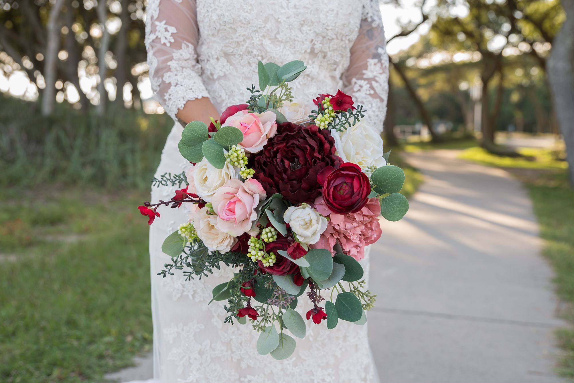 Fort Fisher Burgundy and Pink Bridal Bouquet