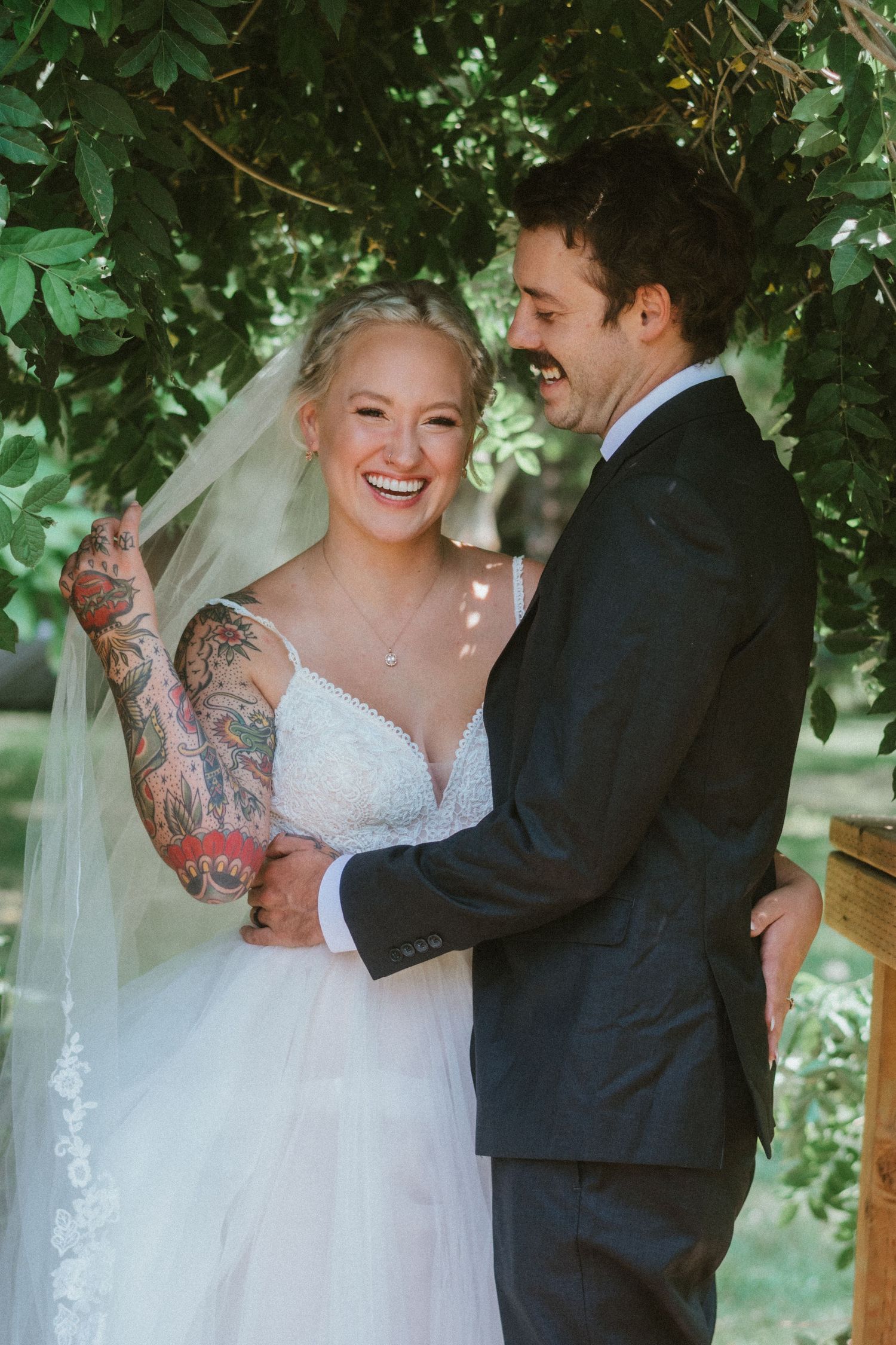 wedding under a trellis