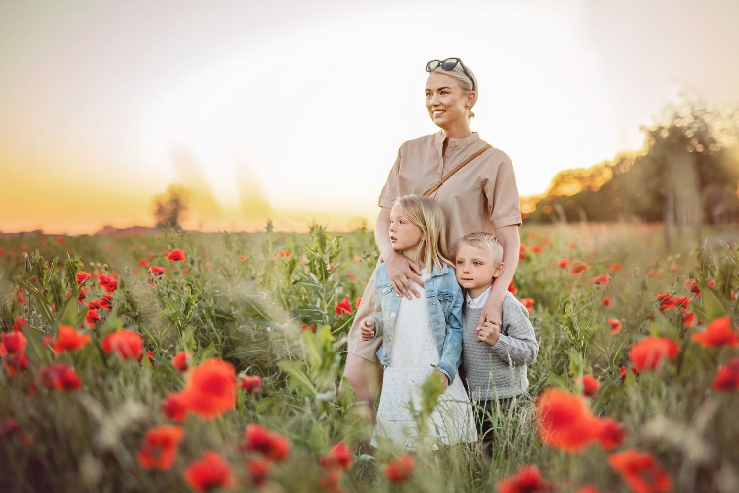 Oändliga vyer, vallmo, vårkväll, familj