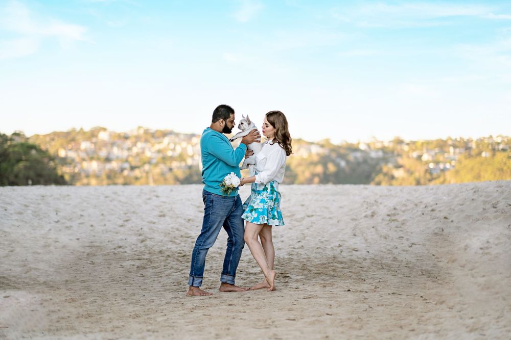 lovely couple and their new puppy photoshoot in Mosman