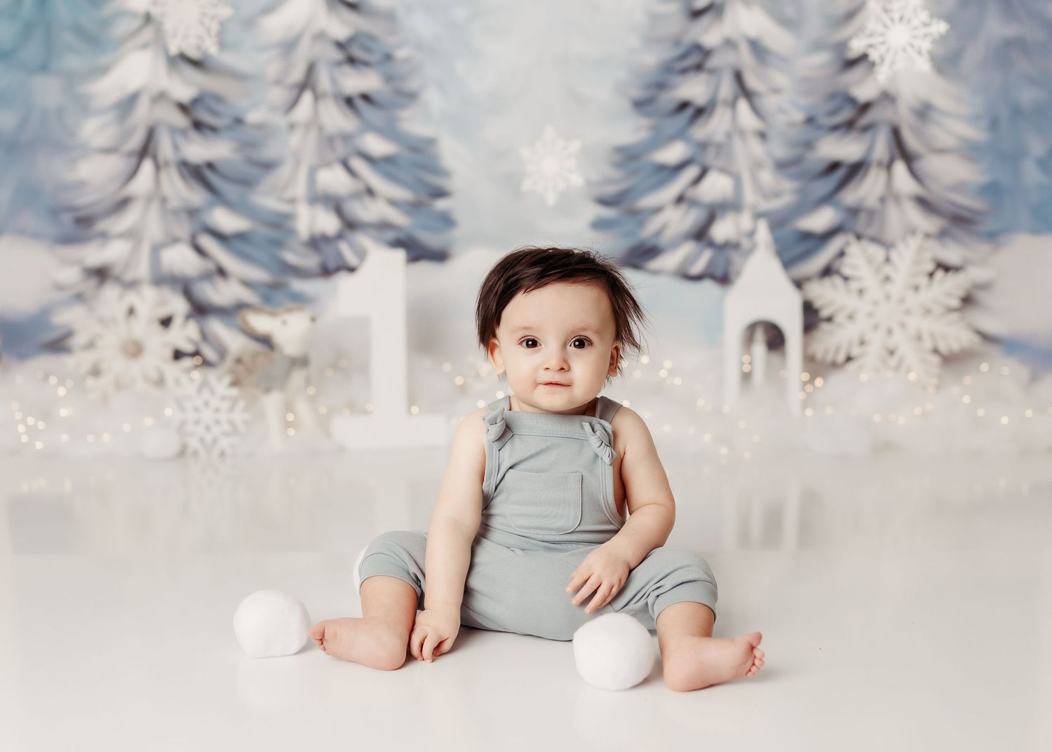 Tulsa cake smash photographer baby boy winter wonderland theme cake smash