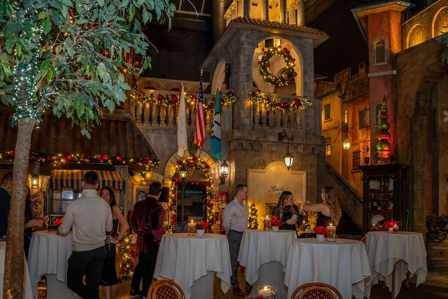 Indoor branding event set like Italy