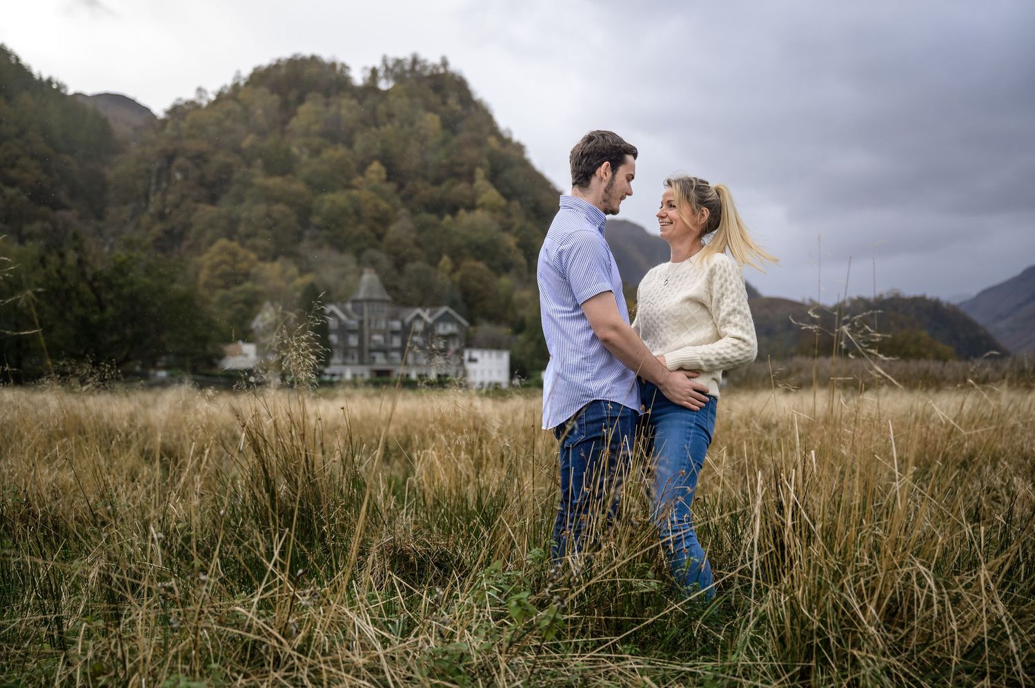 Engaged couple at the Lodore Falls Hotel in the Lake District