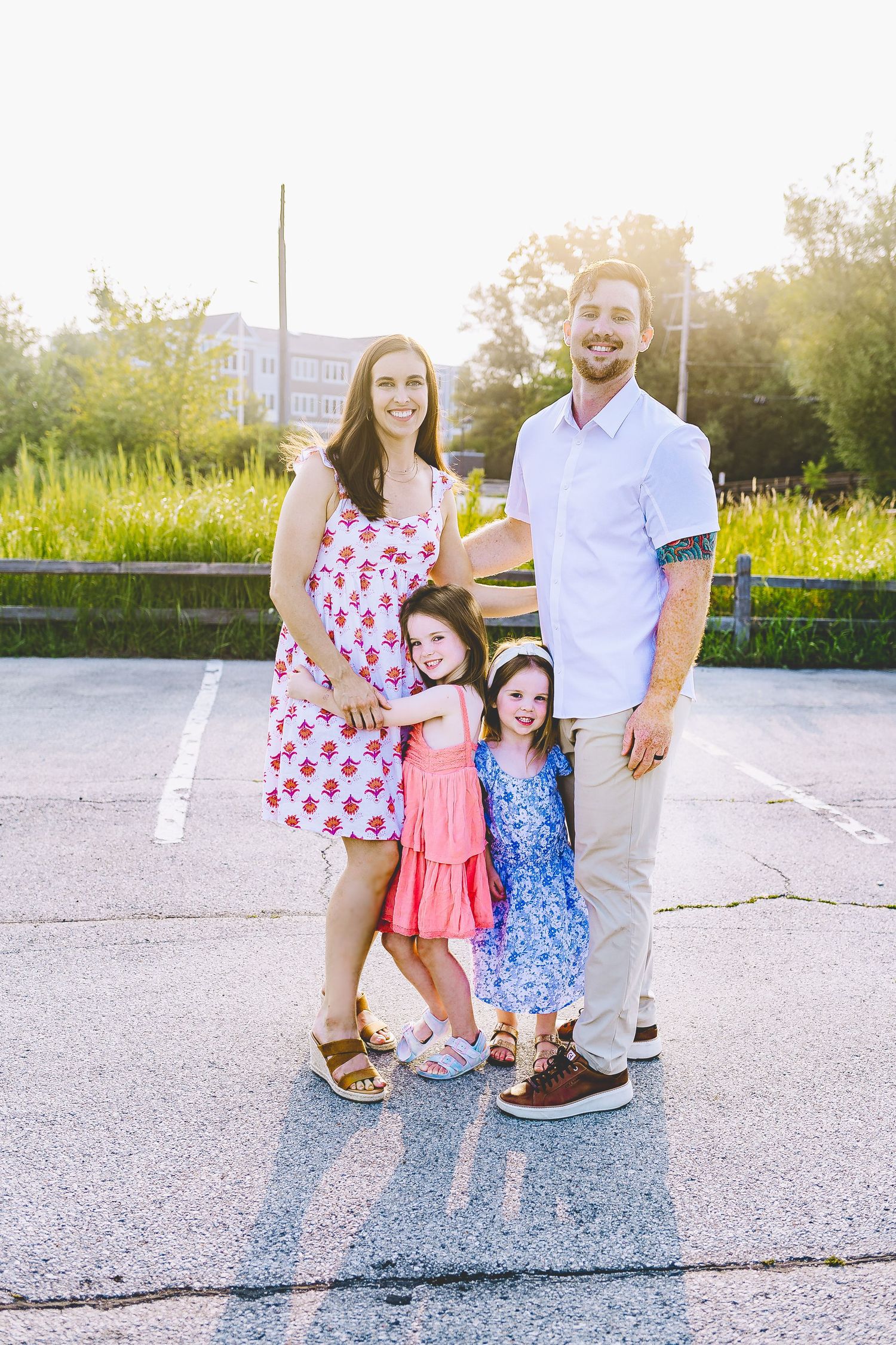 Family photos done at sunset pewaukee wi downtown by river