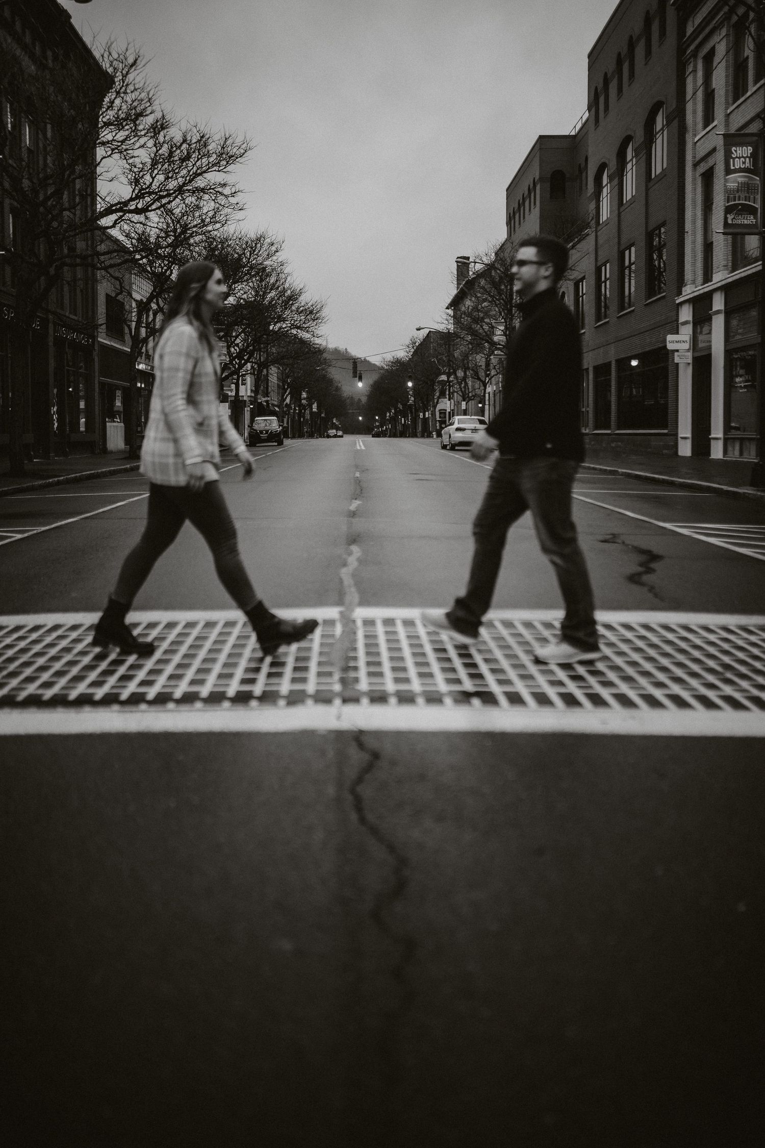 couple waling towards each other in corning ny