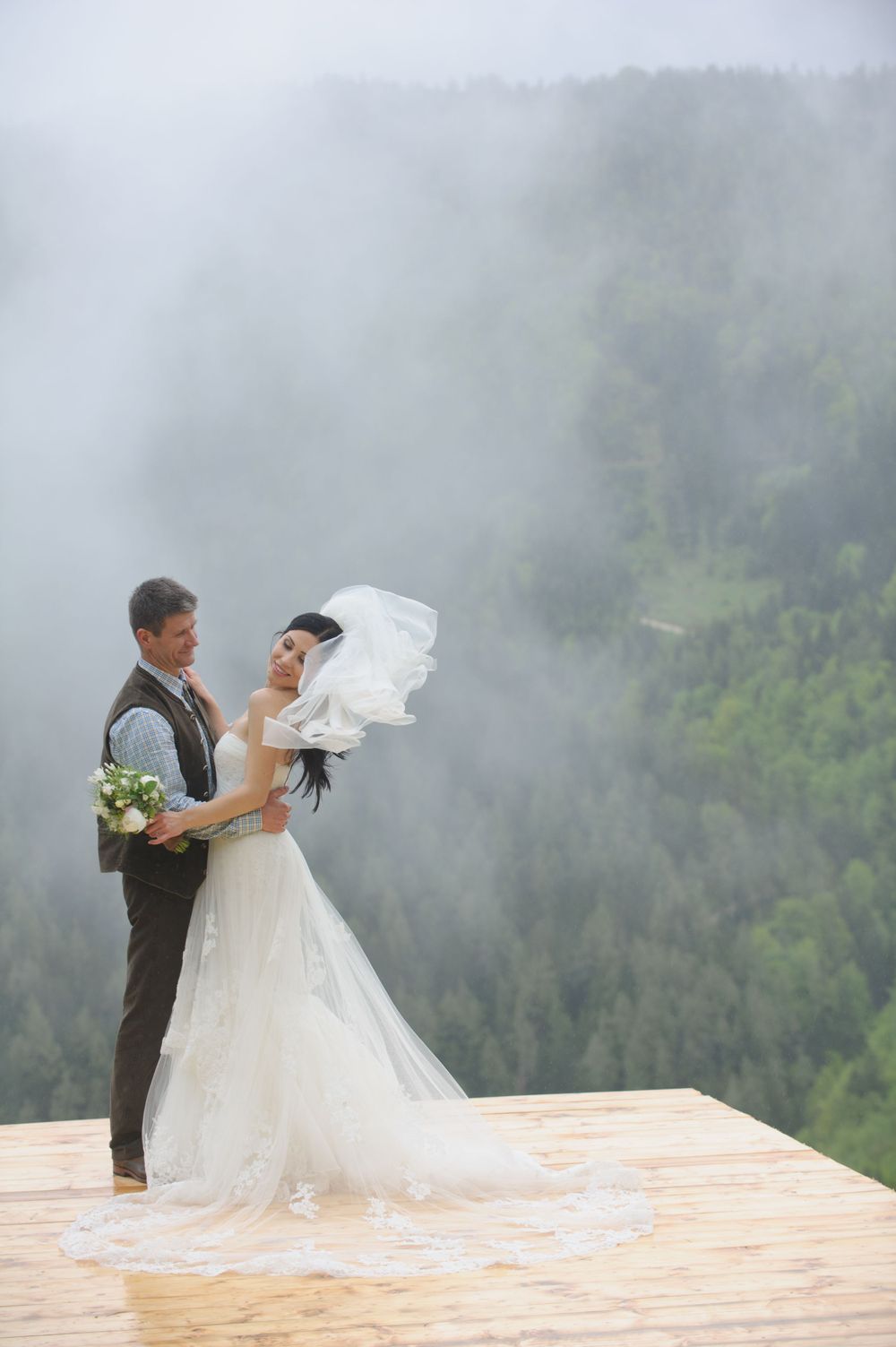 Wedding couple in soft misty light, cinematic fine art wedding photography