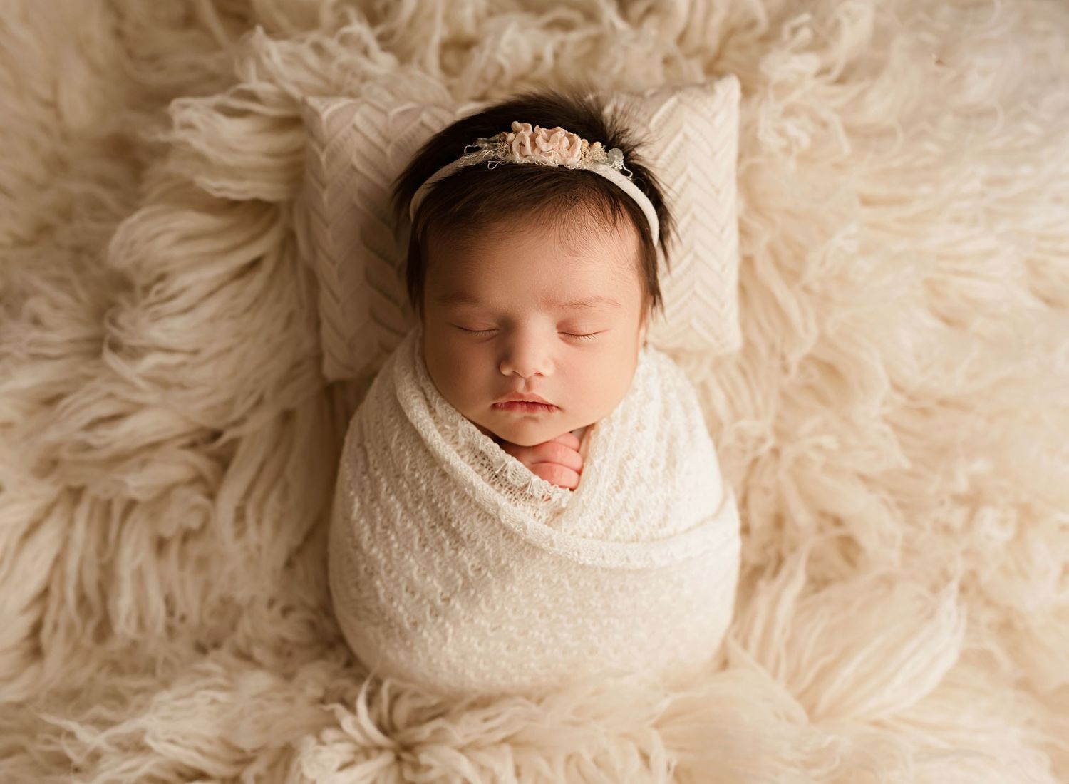 infant in white wrap, moreno valley newborn photography