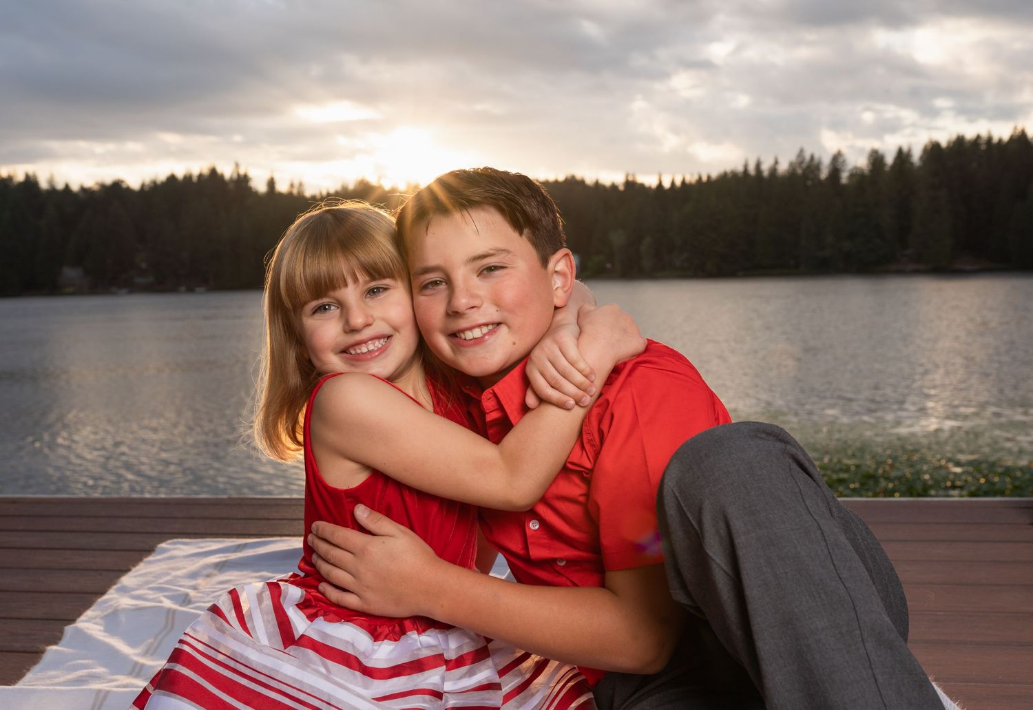 two kids hugging