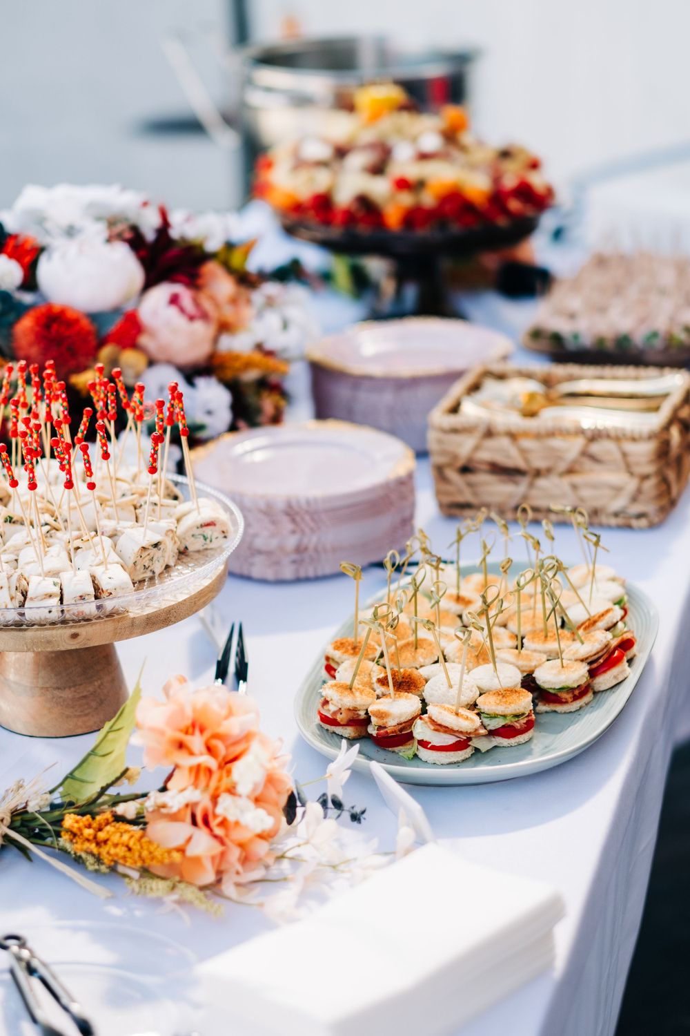 Wedding reception detail with table setting and florals